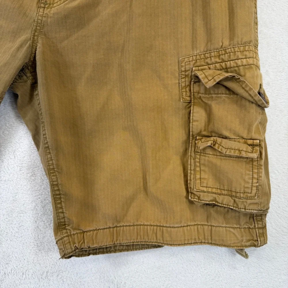 FJ Mens Y2K Cargo Shorts Tan/Brown Size 38 Gorpcore Utility Grunge Wash